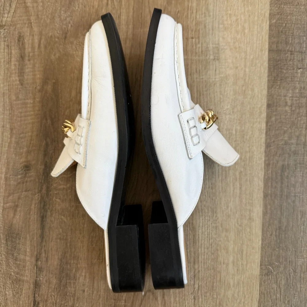 Maeve Anthropologie White Leather Chain Mule Loafers Square Toe Slides 40 US 9 - Picture 5 of 8